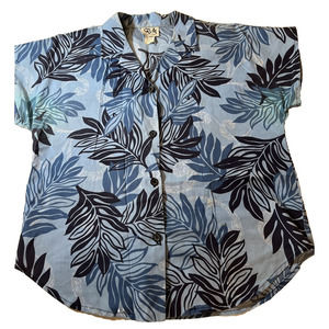 VTG RM Malumi of Hawaii Tropical Hawaiian Blue Floral Women’s Button Down USA MD